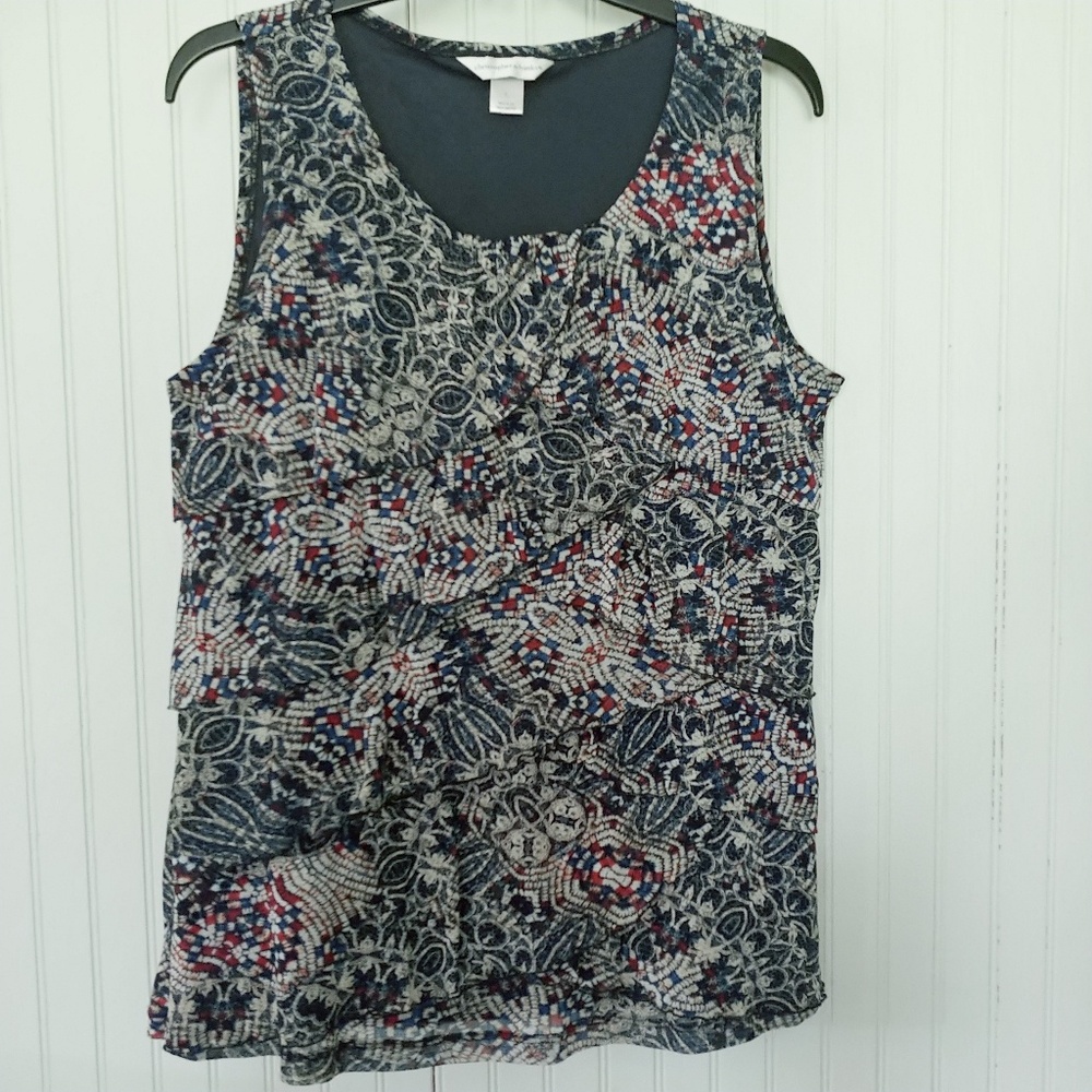 NWOT Ruffled Jewel Tone Print Tank
